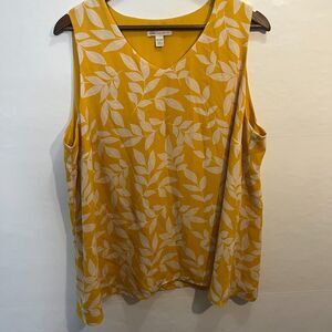 CATO Mustard Yellow 18/20W Floral Sleeveless Blouse V-Neck